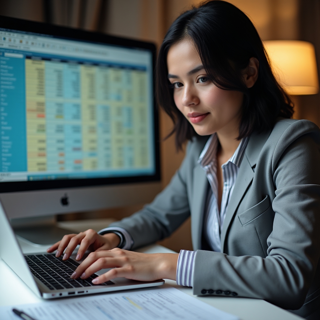 Студент работает с финансовой моделью в Excel